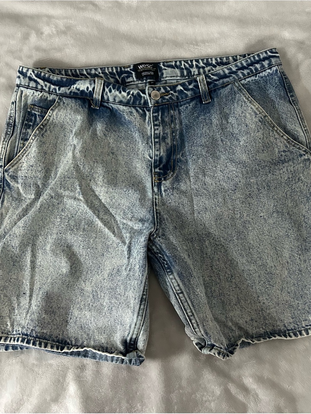 Wesc Men's Acid Wash Blue Denim Shorts